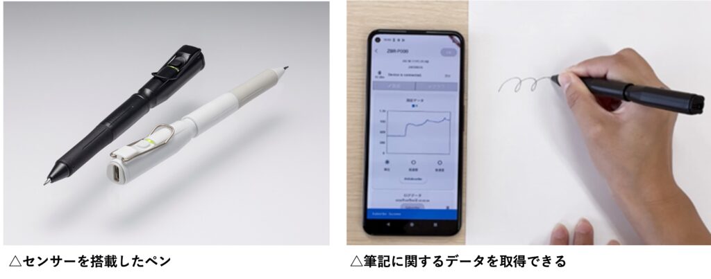 △センサーを搭載したペン △筆記に関するデータを取得できる