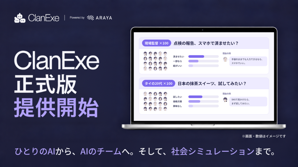 ClanExe正式版提供を開始 ひとりのAIから、AIのチームへ。そして、社会シミュレーションまで。